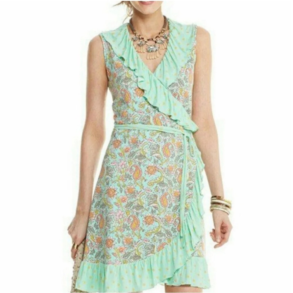 Matilda Jane women’s Floral wrap Mini Dress Paisley Polka Dot Mint Green Small
